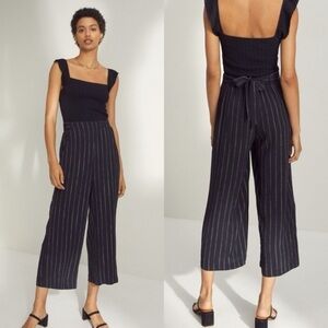 Aritzia Wilfred Fawn Pinstripe Wide Leg Pants Trousers Pull On Stretch Waist  XS